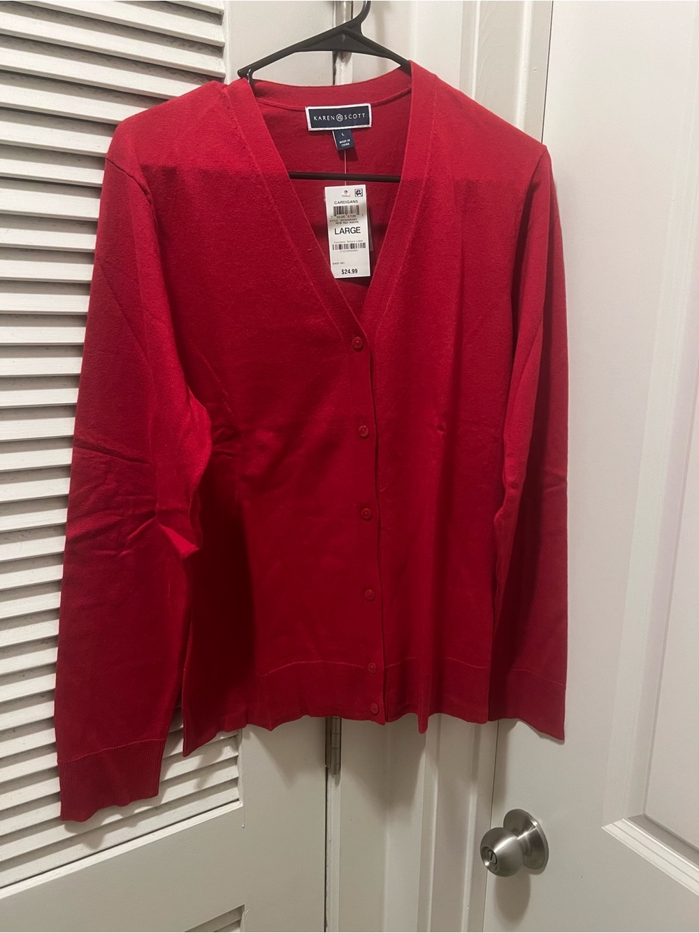 Karen Scott Bright Red V-Neck Button Cardigan
